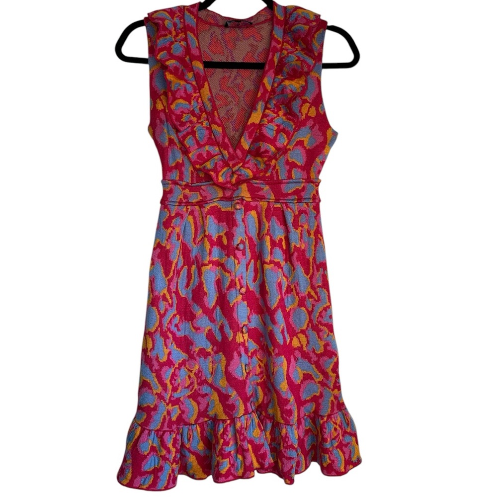 ETOILE ISABEL MARANT SIZE 1 S mini knit dress v-neck multicolor pink blue
